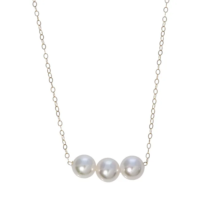 Croghans Necklaces Three Pearl 14K Gold Start Her Necklace