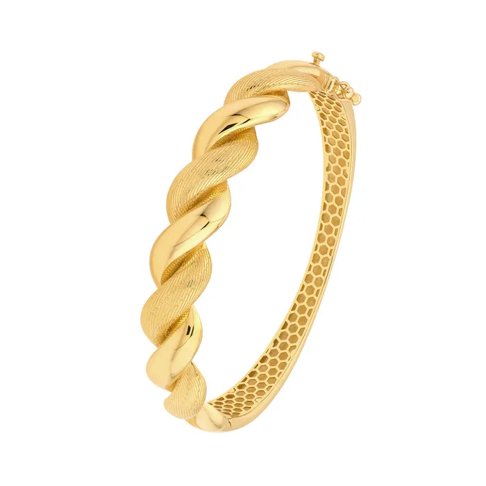 Croghans PreStyled Sets 14K Yellow Gold Textured Polished Twisted Bangle