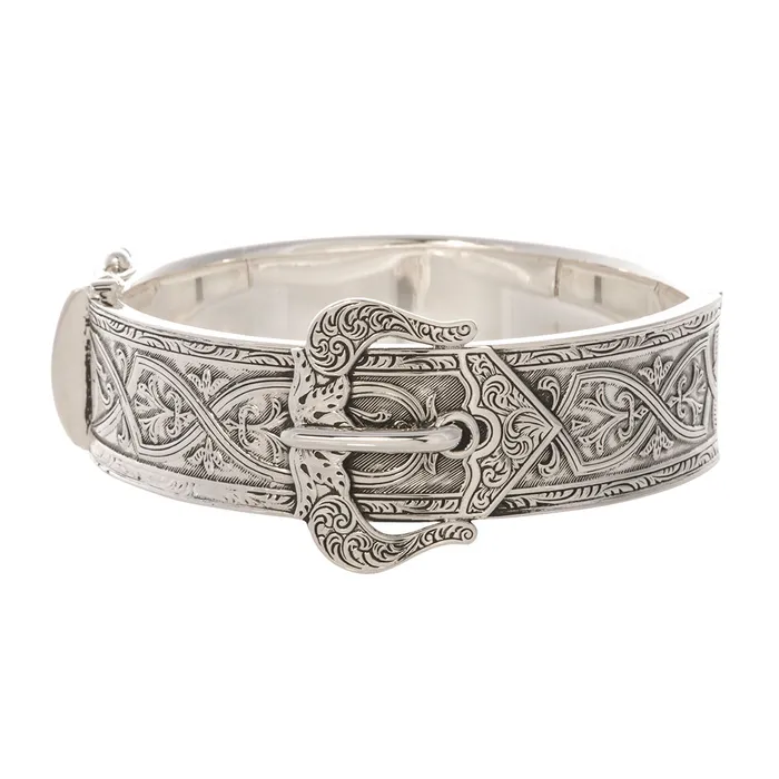 Croghans Rings Sterling Silver Engraved Hinged Buckle Cuff
