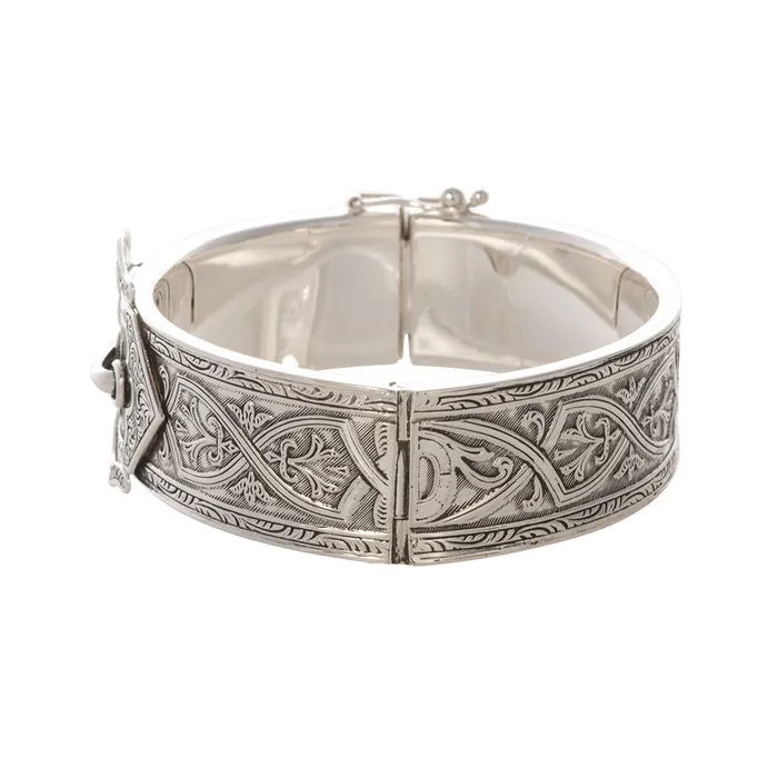Croghans Rings Sterling Silver Engraved Hinged Buckle Cuff