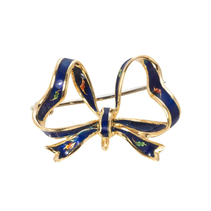 Croghans Victorian 18K Yellow Gold Enamel Bow Pin PreStyled Sets
