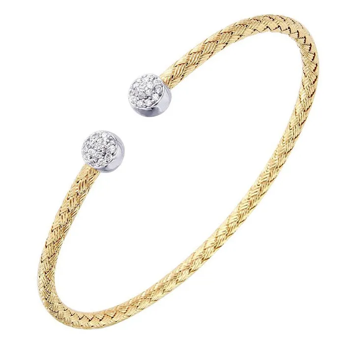 CZ Gold Plated Silver 3mm Mesh Cuff Bangle Croghans Earrings
