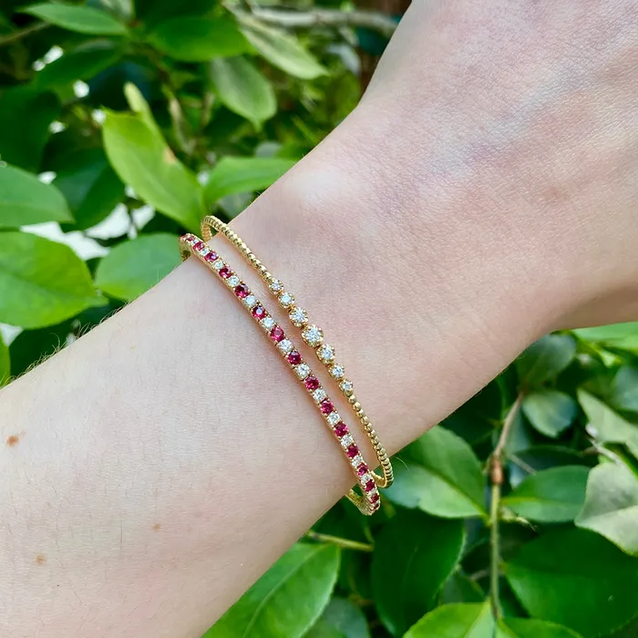 Diamond 7 Stone 14K Yellow Gold Beaded Flexible Bangle Croghans Earrings