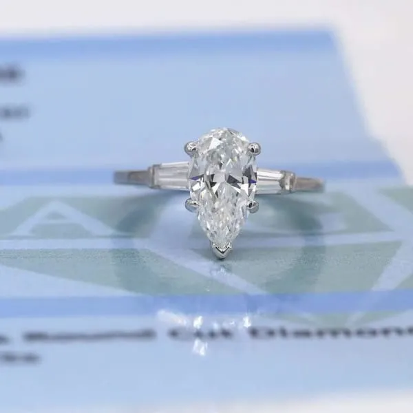 Diamond Source NYC 3 Stone Engagement Ring Set in Platinum 205ct tw Pear Shape Tapered Baguette Clarity Enhanced Diamonds Rings