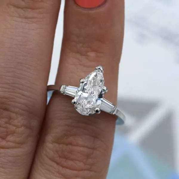 Diamond Source NYC 3 Stone Engagement Ring Set in Platinum 205ct tw Pear Shape Tapered Baguette Clarity Enhanced Diamonds Rings
