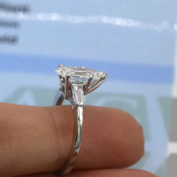Diamond Source NYC 3 Stone Engagement Ring Set in Platinum 205ct tw Pear Shape Tapered Baguette Clarity Enhanced Diamonds Rings