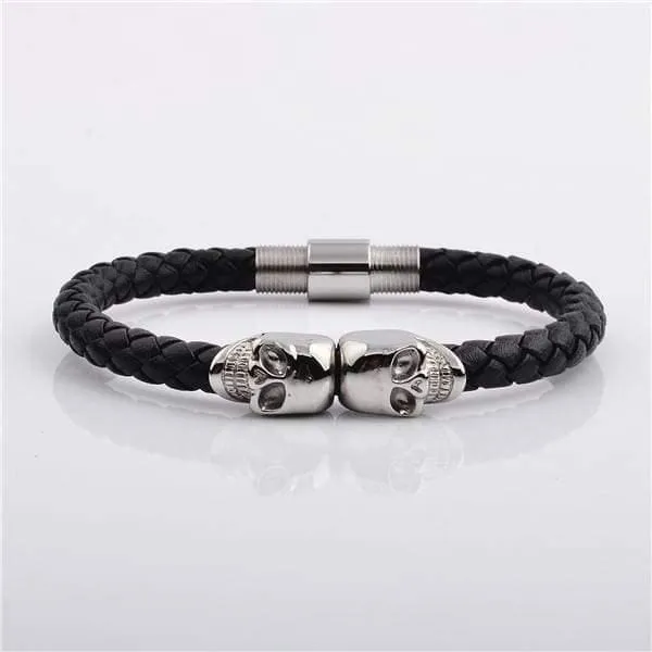 Diamond Source NYC Bracelets Mens Real Leather Bio Magnetic Leather Bracelet Stainless Steel