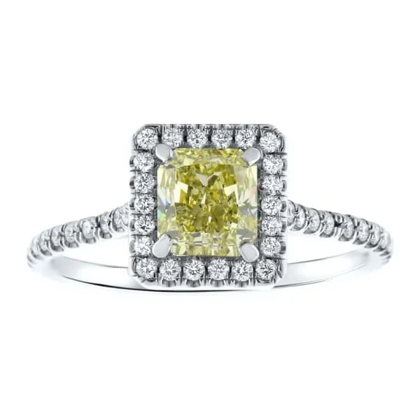 Diamond Source NYC Platinum Engagement Ring With Center Diamond 105ct Radiant Cut Fancy Yellow DS4564500 Rings