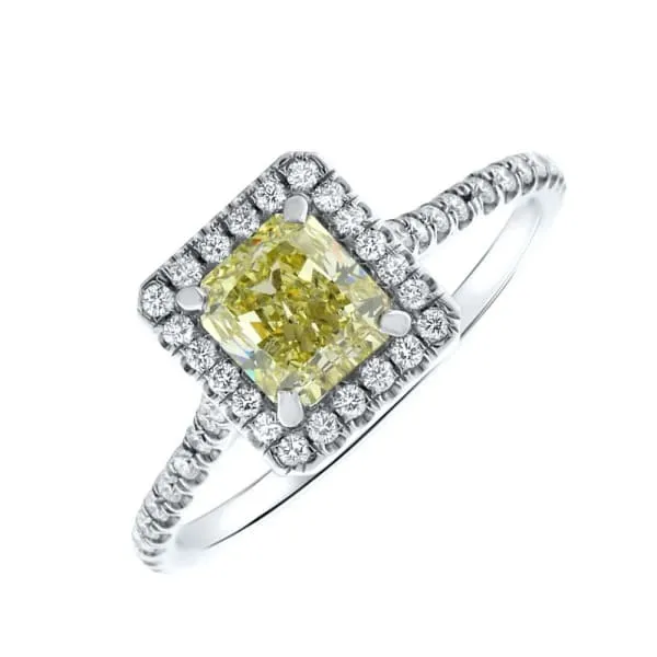 Diamond Source NYC Platinum Engagement Ring With Center Diamond 105ct Radiant Cut Fancy Yellow DS4564500 Rings