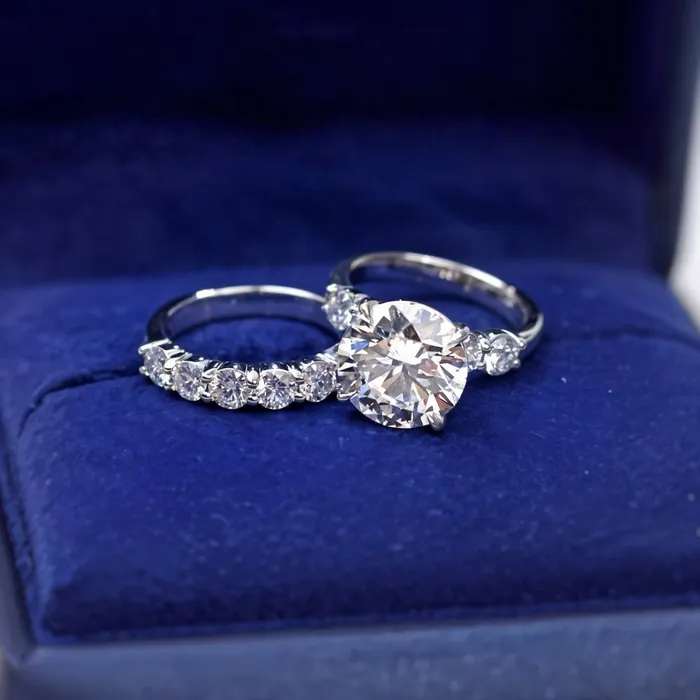 Diamond Source NYC Rings 14k White Gold Engagement Ring Set with 600ct Center Labgrown Round Cut Diamond SET1762500