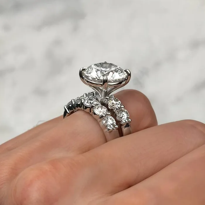 Diamond Source NYC Rings 14k White Gold Engagement Ring Set with 600ct Center Labgrown Round Cut Diamond SET1762500