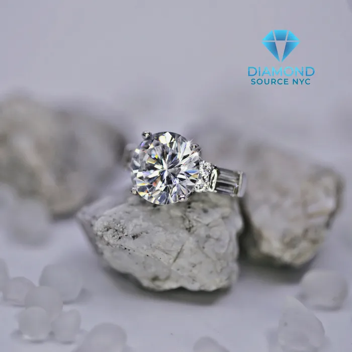 Diamond Source NYC Rings Stunning Platinum Labgrown Engagement Ring Round cut Threestone 500ct central diamond SETT4561500