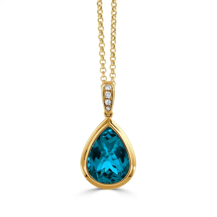 Doves 18K Yellow Gold Diamond Pendant with London Blue Topaz Doves PreStyled Sets