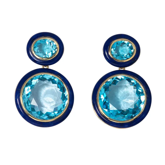 Earrings Goshwara Goshwara Blue Topaz Lapis Lazuli Inlay 18K Gold Drop Earrings Earrings Goshwara Goshwara Blue Topaz Lapis Lazuli Inlay 18K Gold Drop Earrings