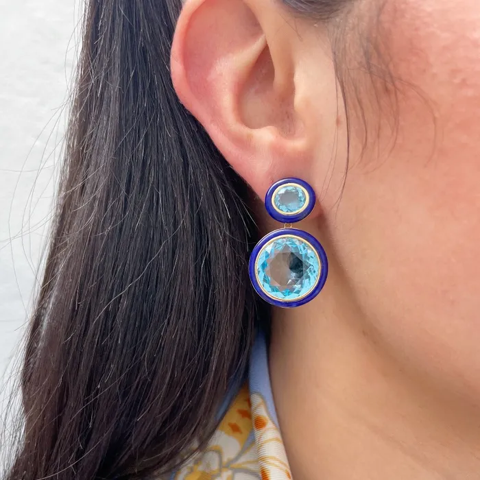 Earrings Goshwara Goshwara Blue Topaz Lapis Lazuli Inlay 18K Gold Drop Earrings