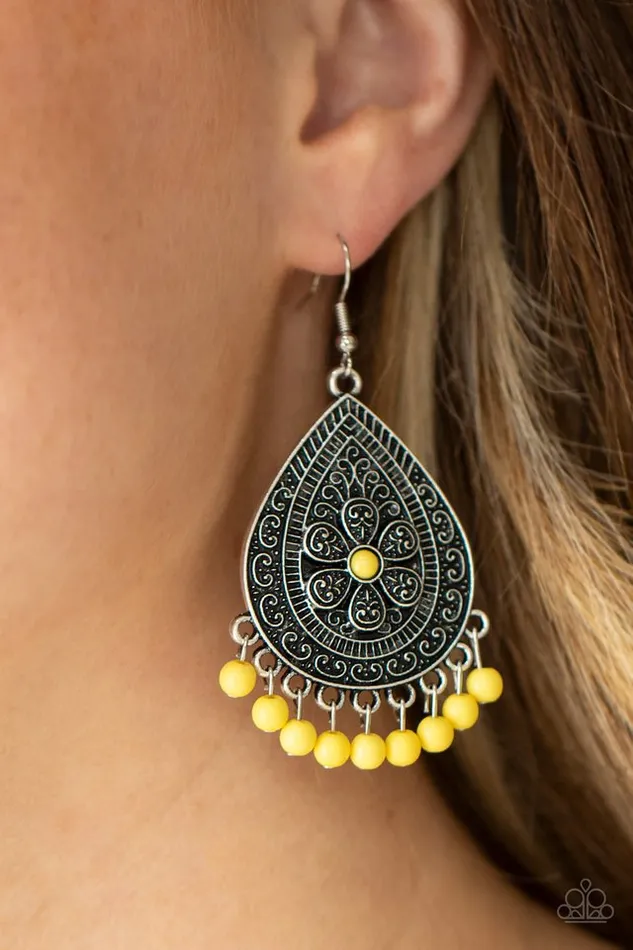Earrings Paparazzi Earring Blossoming Teardrops Yellow Paparazzi Jewelry