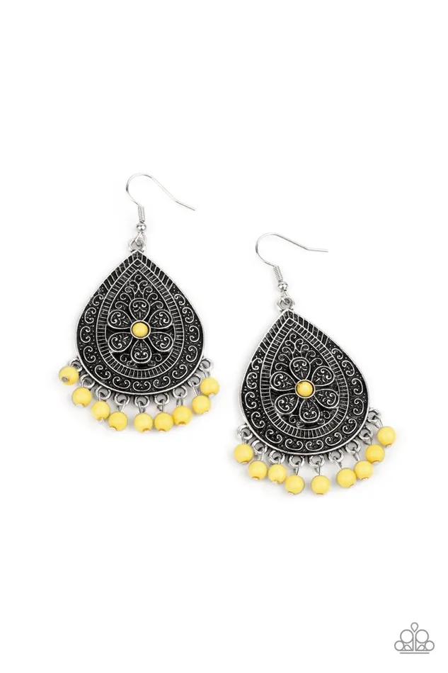 Earrings Paparazzi Earring Blossoming Teardrops Yellow Paparazzi Jewelry
