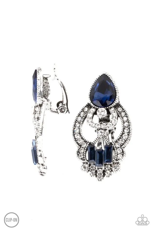 Earrings Paparazzi Earring Glamour Gauntlet Blue Paparazzi Jewelry