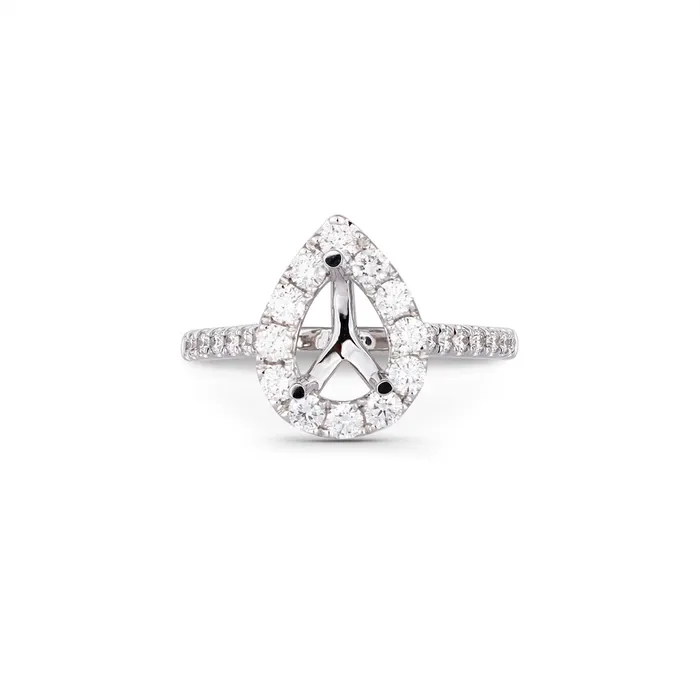 Engagement Collections 14K White Gold Semi Mount Diamond Ring with Pear Halo Rings Engagement Collections 14K White Gold Semi Mount Diamond Ring with Pear Halo Rings
