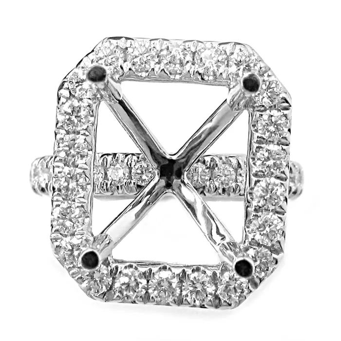 Engagement Collections Rings 18K White Gold Semi Mount Ring with Rectangle Diamond Halo Engagement Collections Rings 18K White Gold Semi Mount Ring with Rectangle Diamond Halo