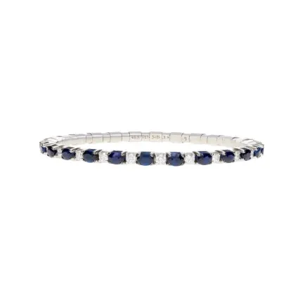 Extensible Bracelets Extensible 18K White Gold Diamond and Oval Sapphire Strech Bracelet