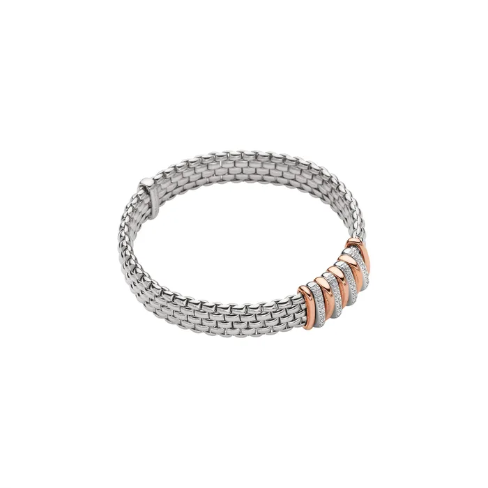 Fope 18K White and Rose Gold Panorama Collection Wide Stretch Diamond Bracelet Large Size FOPE Bracelets