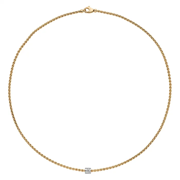 Fope 18K Yellow Gold Aria Collection Necklace with White Gold Diamond Rondel 155 inch FOPE Necklaces