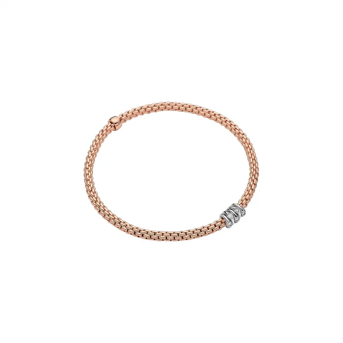 FOPE Fope 18K Rose Gold Prima Collection Bracelet with White Gold Diamond Rondels Large Size Bracelets