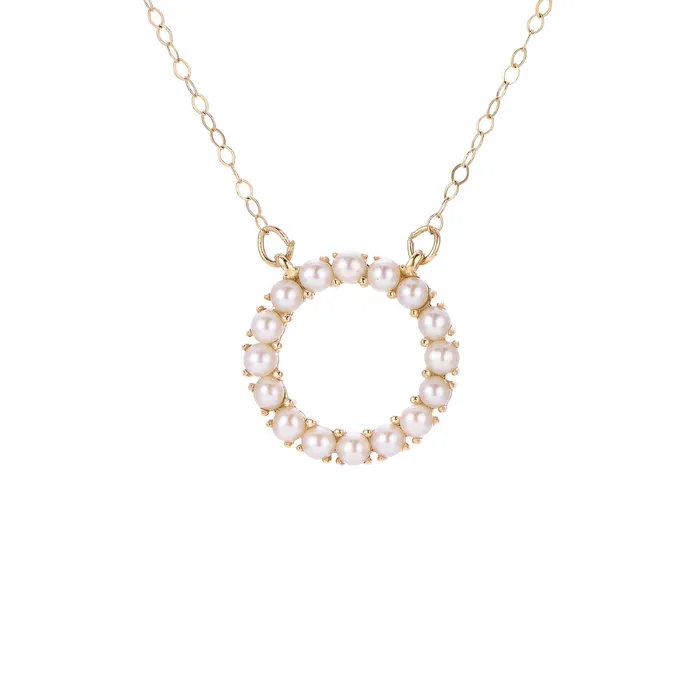 Freshwater Seed Pearl Circle 14K Yellow Gold Necklace Croghans Necklaces