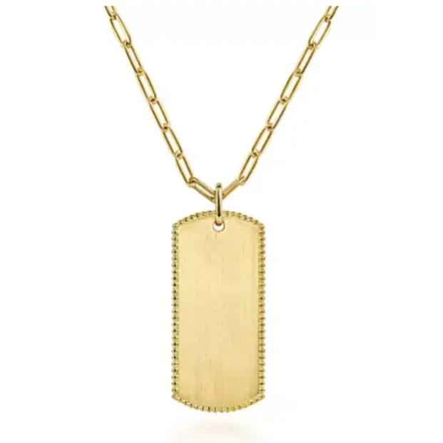 Gabriel Co Necklaces 14K Yellow Gold Dog Tag Paperclip Necklace