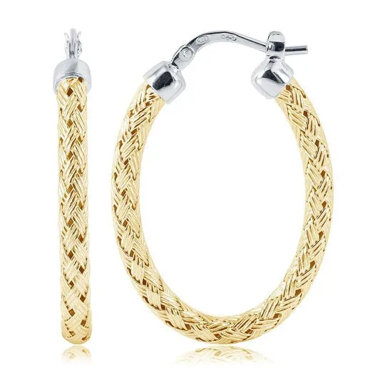 Gold Plated Silver 3mm Mesh Oval Hoop Earrings Croghans Earrings