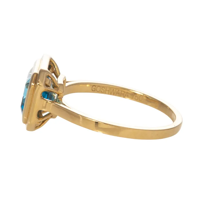 Goshwara EmeraldCut Blue Topaz Bezel Set 18K Gold Ring Goshwara Rings