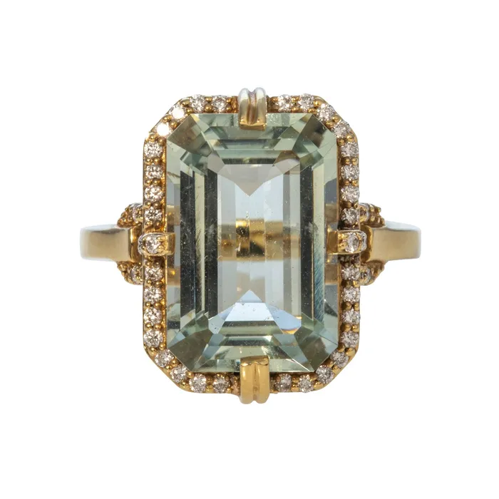 Goshwara Rings Goshwara EmeraldCut Prasiolite Diamond 18K Gold Ring