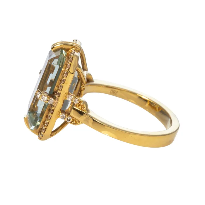 Goshwara Rings Goshwara EmeraldCut Prasiolite Diamond 18K Gold Ring