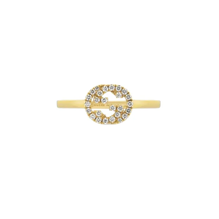 Gucci Rings Gucci 18K Yellow Gold Interlocking G Ring with Diamonds