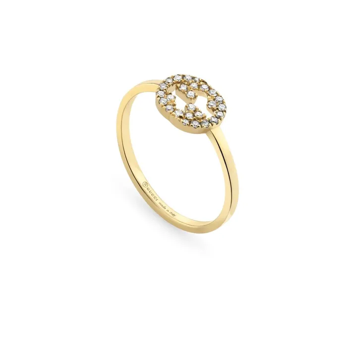 Gucci Rings Gucci 18K Yellow Gold Interlocking G Ring with Diamonds