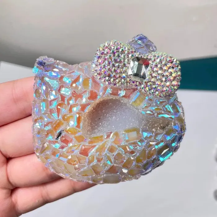 Handmade Diamond HelloKitty Cat Crystal Cluster Decoration Resin Molds IntoResin Charm Necklaces