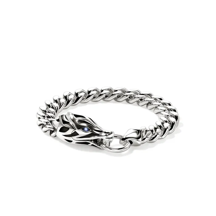 John Hardy Bracelets John Hardy Naga Silver 11mm Curb Link Bracelet with Blue Sapphire