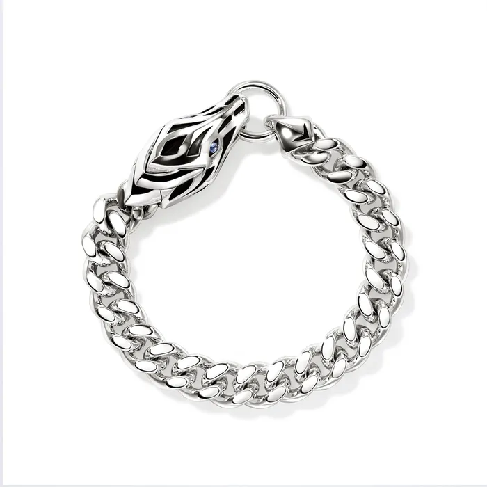 John Hardy Bracelets John Hardy Naga Silver 11mm Curb Link Bracelet with Blue Sapphire John Hardy Bracelets John Hardy Naga Silver 11mm Curb Link Bracelet with Blue Sapphire