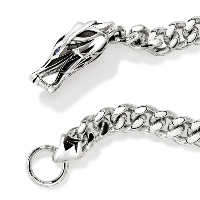 John Hardy Bracelets John Hardy Naga Silver 11mm Curb Link Bracelet with Blue Sapphire John Hardy Bracelets John Hardy Naga Silver 11mm Curb Link Bracelet with Blue Sapphire