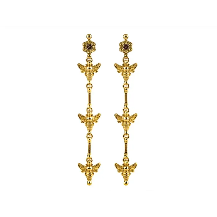 Konstantino Konstantino Melissa 18K Yellow Gold Dangle Bee Earrings with Brown Diamonds Earrings Konstantino Konstantino Melissa 18K Yellow Gold Dangle Bee Earrings with Brown Diamonds Earrings