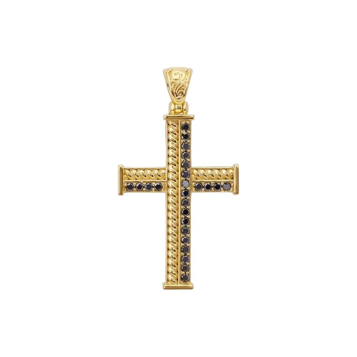 Konstantino Mens Kavafi 18K Yellow Gold Black Diamond Cross Pendant Konstantino PreStyled Sets