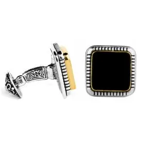 Konstantino Mens Silver and 18K Gold Classics Square Black Onyx Cufflinks Konstantino PreStyled Sets
