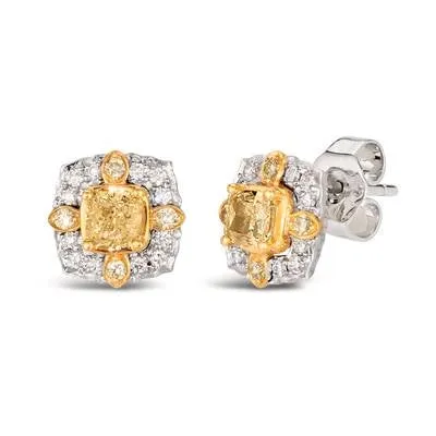 Le Vian Platinum Cushion Sunny Yellow Diamond Stud Earrings with Sunny Yellow and Vanilla Diamond Halo Le Vian Earrings Le Vian Platinum Cushion Sunny Yellow Diamond Stud Earrings with Sunny Yellow and Vanilla Diamond Halo Le Vian Earrings