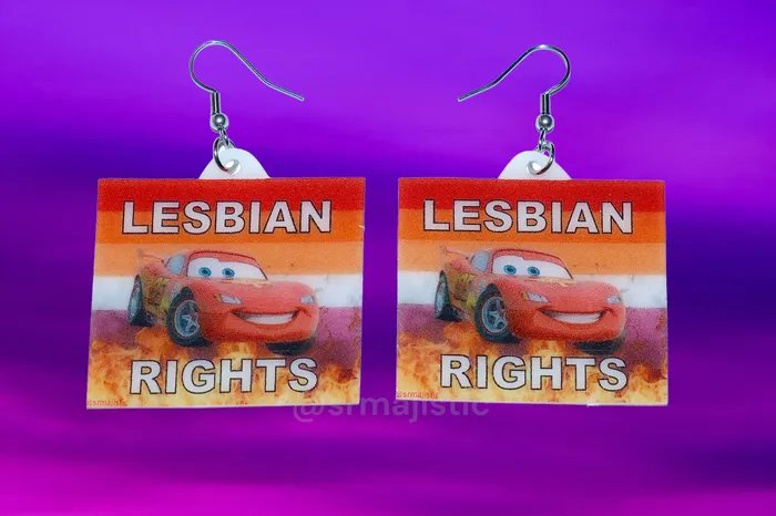 Lightning McQueen Lesbian Flame Pride Flag Handmade Earrings Sam Makes Things Earrings Lightning McQueen Lesbian Flame Pride Flag Handmade Earrings Sam Makes Things Earrings