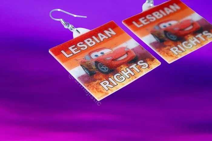 Lightning McQueen Lesbian Flame Pride Flag Handmade Earrings Sam Makes Things Earrings