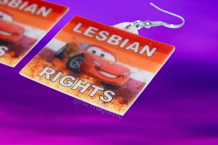 Lightning McQueen Lesbian Flame Pride Flag Handmade Earrings Sam Makes Things Earrings