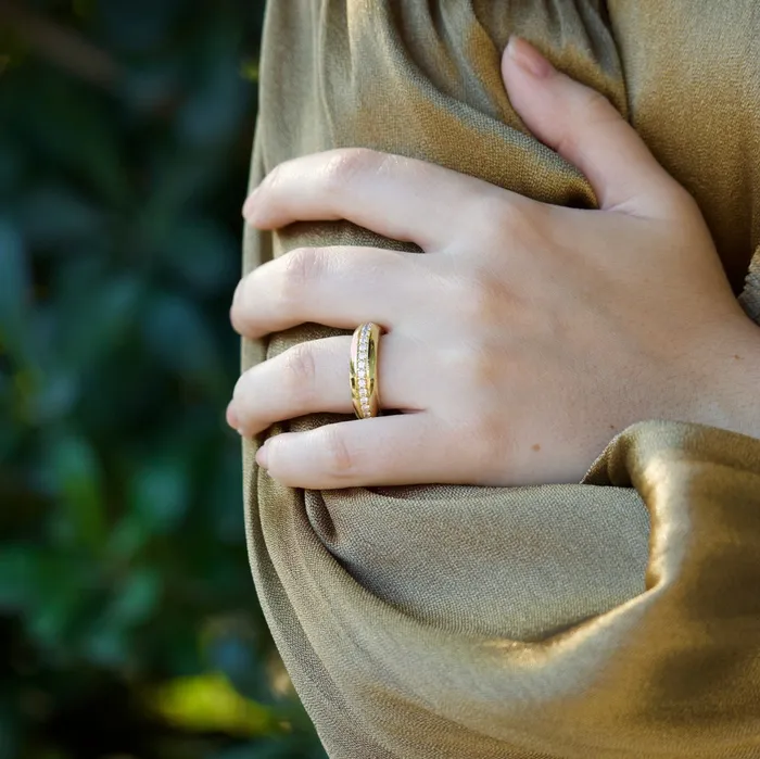 Mazza 1ct Diamond Eternity 14K Yellow Gold Beveled Ring Mazza Rings