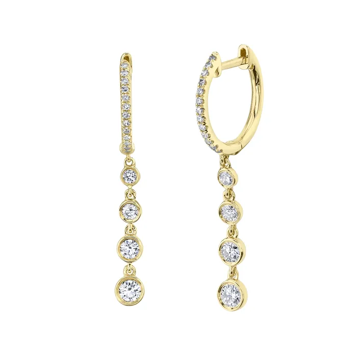 Meierotto Jewelers 14K Yellow Gold Bezel Diamond Dangle Hoop Earrings Earrings Meierotto Jewelers 14K Yellow Gold Bezel Diamond Dangle Hoop Earrings Earrings