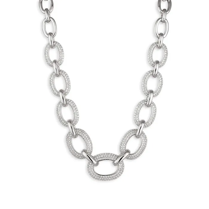 Meierotto Jewelers 18K White Gold Diamond Oval Chain Link Necklace Necklaces